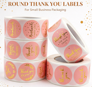 Adesivos Redondos Personalizáveis de Agradecimento em Vinil Branco Impermeável, 8 Designs, para Embalagens de Alimentos, 500 Unidades por Rolo, para Presentes e Artesanato - Product Image 2