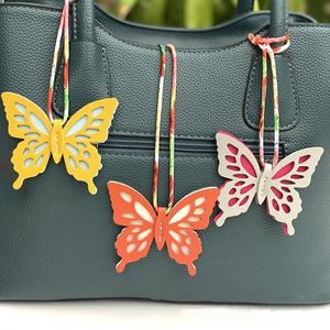 Low Moq New Design <b>Cheap</b> Colorful Leather butterfly Pendant with Cotton Rope for Personalized Leather Bag - Product Image 1