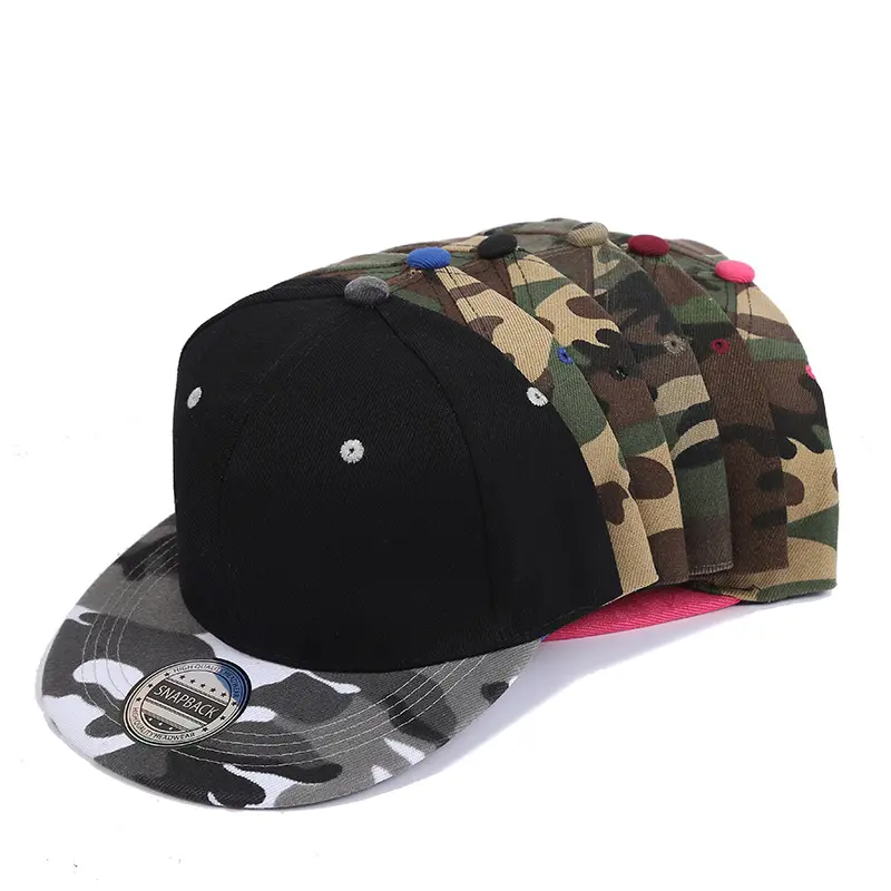 Sombrero de ala plana con estampado de bordado y logotipo personalizado, gorras Snapback lisas de camuflaje en blanco para hombre, gorra de béisbol ajustada Hip Hop de camuflaje