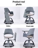 Chaise d'entraînement scolaire en plastique réglable en hauteur avec tablette intégrée, siège rembourré, base de rangement et roulettes pour salles de classe universitaires intelligentes