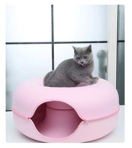 Nid de <span class=keywords><strong>chat</strong></span> pliable en feutre 2 en 1 Donut amovible et tunnel semi-<span class=keywords><strong>fermé</strong></span> Peekaboo Cat Cave Bed Paniers de rangement pour animaux de compagnie - Product Image 6