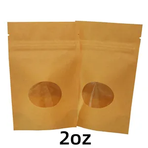 2oz Stock Kraft Paper Pouch With Zipper Window Doy Pack Bottom No Printing Stand Up Bag Food Grade Paper Packaging Heat Seal