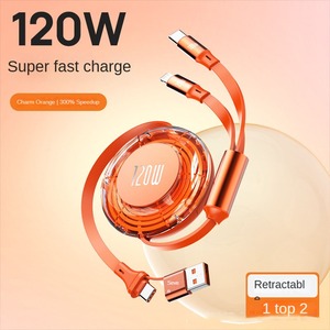 Câble rétractable de charge super rapide 120W, <span class=keywords><strong>cordon</strong></span> de chargeur multiple 2 en 1 <span class=keywords><strong>avec</strong></span> USB-C et L, <span class=keywords><strong>portable</strong></span> sans enchevêtrement pour IPhone/Android - Product Image 3