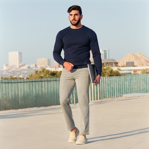 Pantaloni leggeri classici grigi all'ingrosso con Logo personalizzato pantaloni Chino Casual Slim-Fit da uomo - Product Image 4