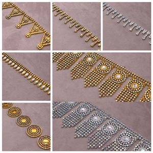 Bande de strass florale dorée, garniture de fleurs argentées en cristal pour robe caftan, bordure décorative, design scintillant Pro - Product Image 5