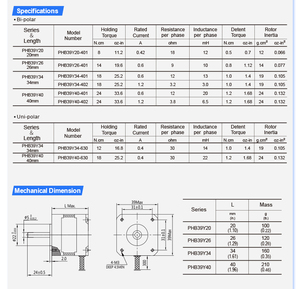 محرك خطوي PrimoPal OEM Nema16 بعزم دوران 0.30 نيوتن متر، 8.0~24.0 نيوتن سم، 39 مم، 1.8 درجة، ثنائي المرحلة، محرك خطوي هجين للاستخدامات الصناعية - Product Image 3