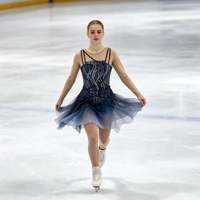 Costume de patinage artistique bleu foncé dégradé avec strass, double bretelle, sans manches, pour enfants et adultes, compétition et performance