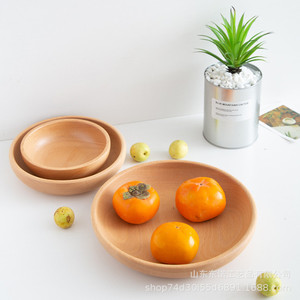 Beechwood Round <b>Tray</b> Set Solid Wood Shallow Dish For Fruit Dessert Serving Hotel Coffee <b>Tea</b> Use - Product Image 3