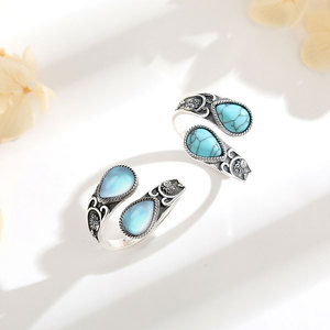 URONE Bague En Argent 925 Avec Turquoise - Design Cuillère Libellule Vintage - Cadeau Pour Femme - Taille US 7
