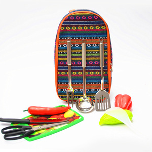 Ensemble de cuisine d'extérieur de style ethnique, ustensiles de pique-nique portables en acier inoxydable, sac de transport, fabriqué au Zhejiang - Product Image 3