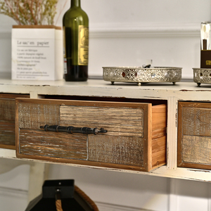 Table console en bois massif à 3 tiroirs, style rustique campagnard, design antique, durable, pour salon, salle à manger, entrée, hôtel - Product Image 5