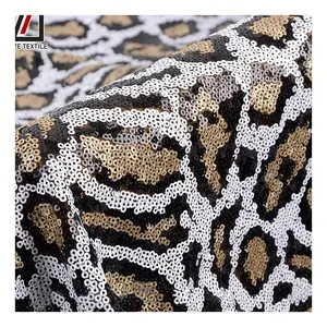 Оптовая продажа, качественная черно-белая леопардовая ткань с блестками