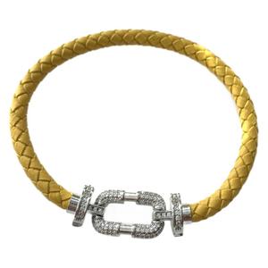 Bracelet à boucle fer à cheval en micro-pavé de zircone cubique |   Bracelet en cuir tressé multicolore |   Bijoux tendance ajustables pour femmes - Product Image 5