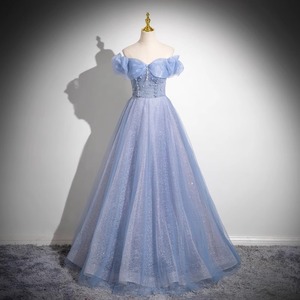 Off Shoulder Light Blue Tutu Dress Long Skirt Princess Style Stage Performance Women Adult - Product Image 2