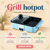 Grill électrique Yuanjian 1350W, plaque de cuisson combinée, double contrôle de température, sans fumée, antiadhésif, barbecue avec thermostat