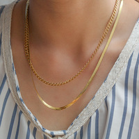 Kalung rantai ular emas 18K baja tahan karat kalung Choker emas berlapis Herringbone untuk wanita