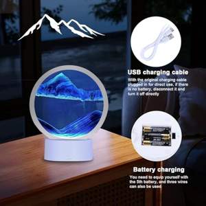 صورة فنية للرمال المتحركة ضوء ليلي زجاج دائري ثلاثي الأبعاد رمال البحر العميق في إطار حركة ديكور سطح المكتب للمنزل والمكتب - Product Image 3