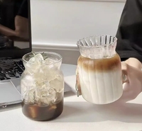 Tasses à jus en verre verticales transparentes à large bouche tasse à café au lait rétro tasse à boisson froide réutilisable tasse à thé au lait en verre