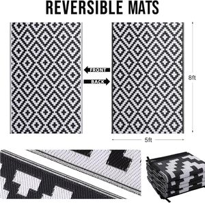 Tapis moderne en polypropylène noir et blanc, lavable, antidérapant, résistant aux taches, à poils ras, pour camping-car, intérieur/extérieur, adapté aux animaux domestiques, pour patios - Product Image 5