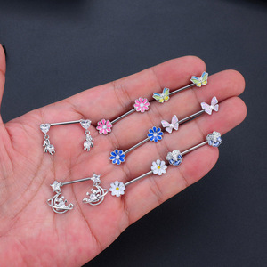 Set 5 14G Plata Médico Acero Corazón-Oso Ursa Zircon Pezón <span class=keywords><strong>Piercing</strong></span> Pecho Anillo Joyería para Mujeres Niñas para Bodas - Product Image 6
