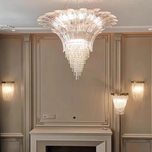 Lustre vintage français Art Déco en fer et cristal, luminaire suspendu en métal cannelé à plusieurs niveaux pour salon et chambre à coucher - Product Image 3