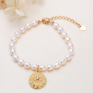 Bracelets de charme minimalistes rétro pour femmes, petite niche, perle d'eau douce authentique avec zircon incrusté de cuivre de Zhuji - Product Image 2