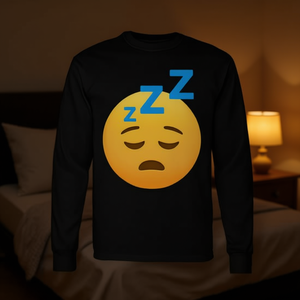 T-shirt à manches longues avec émoticône endormie, design visage endormi Zzz, taille adulte unisexe - Product Image 3