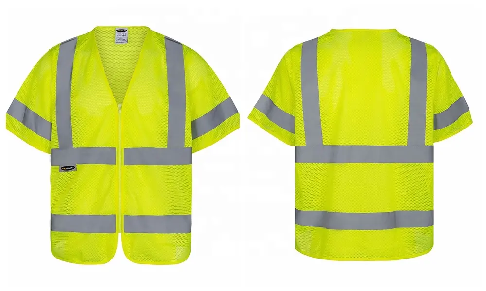 ANSI classe 3 maglia di sicurezza gilet manica corta OEM ODM tasche multiple gilet riflettente ad alta visibilità con cerniera per uomo