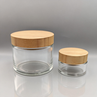 Toples Kosmetik Kaca Buram dengan Tutup Bambu, Wadah Perawatan Kulit untuk Perjalanan, Tempat Penyimpanan Sampel Krim Mata dan Losion.