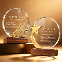 Trophée en cristal transparent avec base en bois gravée sur mesure, forme personnalisée, pour cérémonie de remise de prix, souvenir d'honneur