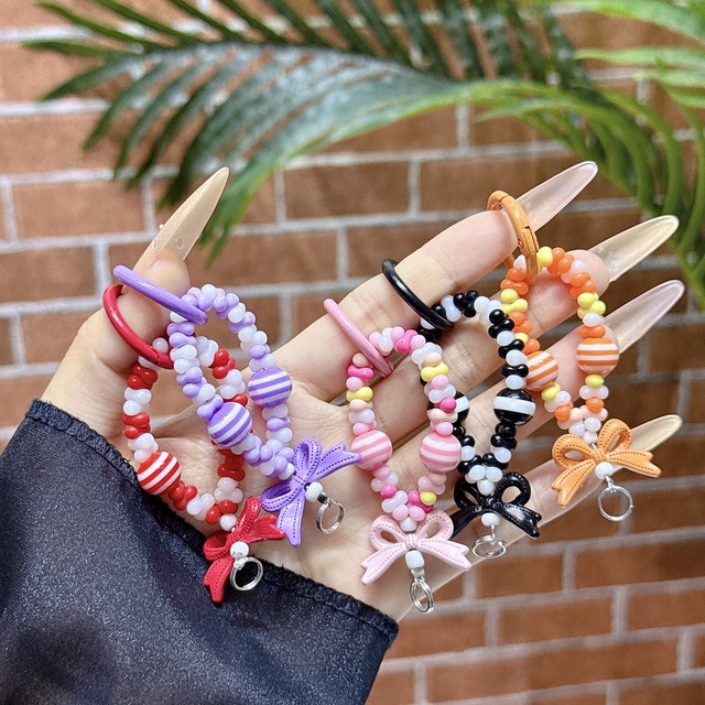 Cute Colorful Bowknot Phone Charm Wrist Strap Keychain Bow butterfly Beaded Bow Beads Bows Charms for Jewelry Making Wholesale