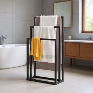 Freestanding Metal Towel Rack 80 Cm Black Elegant Design For <b>Bathroom</b> Use - Product Image 2