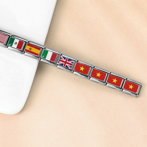Bracelet à breloques italien en acier inoxydable, maillons modulables DIY, motif drapeau national, pour la fabrication de bijoux – Grande Vente - Product Image 2
