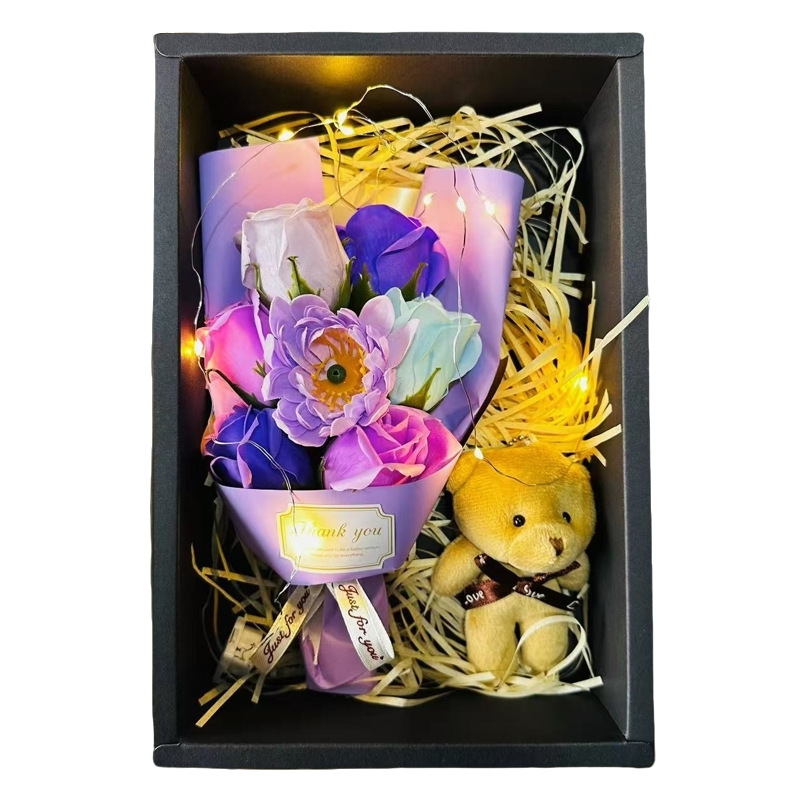 7 pezzi set regalo di dopamina mix di fiori di rosa viola