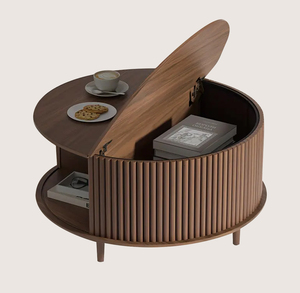 Vintage <strong>Round</strong> <strong>Coffee</strong> <strong>Table</strong> With Storage Mid Century Modern <strong>Coffee</strong> <strong>Table</strong> With Sliding Cabinet Door <strong>Coffee</strong> <strong>Table</strong> For Living Room - Product Image 3