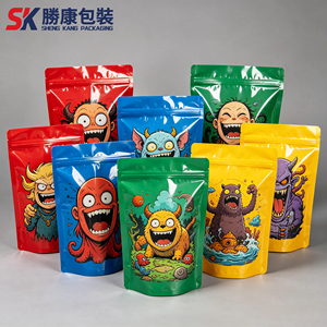Cartoon Monster Design Gravure Printed Mylar Bags 3.5g-28g Multi-Size Stand Zipper <b>Pouches</b> Recyclable Food Grade Smell Proof - Product Image 1