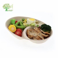 Boîte à lunch moderne en pulpe jetable, compatible micro-ondes, 850 ml, ovale, emballage à emporter biodégradable, bol léger pour salade, fitness, origine Chine