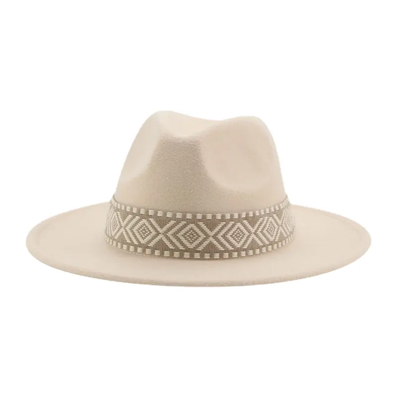 Panama şapka batı kovboy kadınlar için katı büyük ağız rahat Fedoras erkekler siyah beyaz keçeli Sombreros klasik Vintage fötr şapkalar