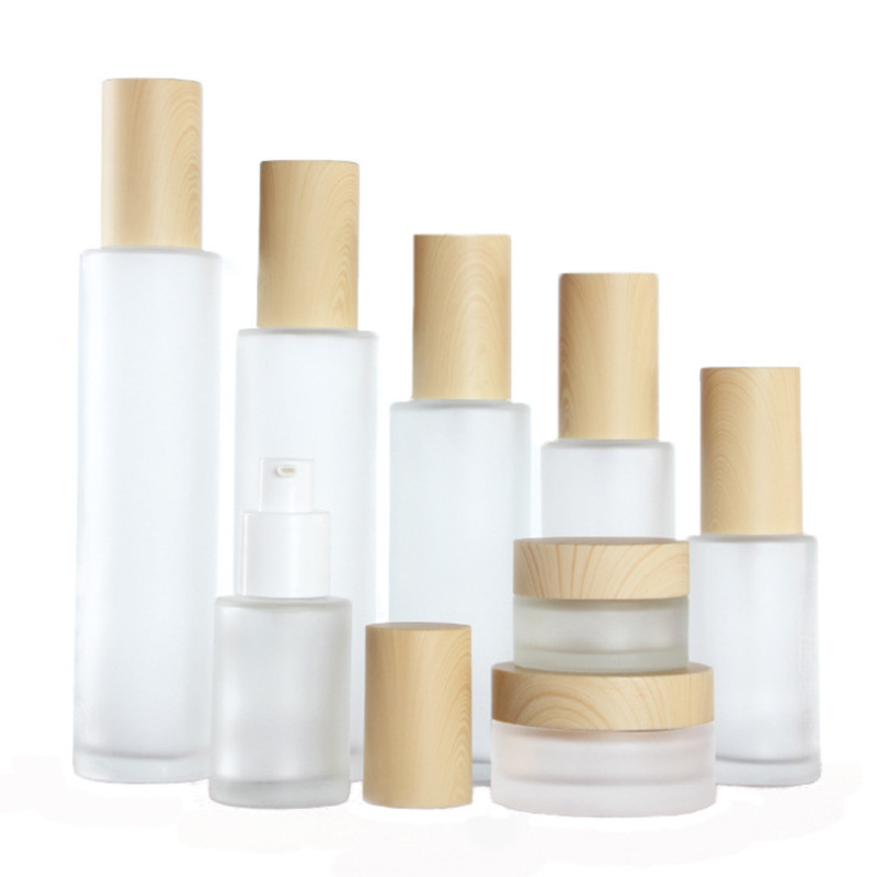 Frosted Glass Cream Biodegradable Cosmetic Jars 0.35oz To 3.5oz Sprayer Pump