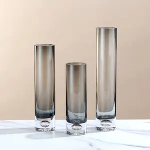 Creatieve Bubble Bodem Kleur Glas Tall Zwarte Cilinder Glazen Vaas