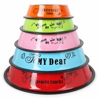 Bol pour chat en acier inoxydable, bol rond pour animaux de compagnie avec texte imprimé amusant, plusieurs couleurs pour les magasins d'animaux, vente en gros