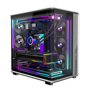 Boîtier PC <span class=keywords><strong>Tour</strong></span> Complète Panoramique en Verre Trempé avec Panneau Latéral en Verre Blanc, Armoire CPU ATX pour Ordinateur de Jeu avec Refroidissement - Product Image 1