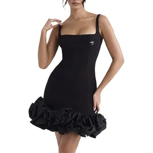 SMO黑色无袖凸起连衣裙供应商晚礼服女性优雅名人连衣裙