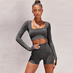 Las mujeres de manga larga pantalones cortos 2 piezas <span class=keywords><strong>biker</strong></span> corto conjuntos mujeres de dos piezas trajes - Product Image 1
