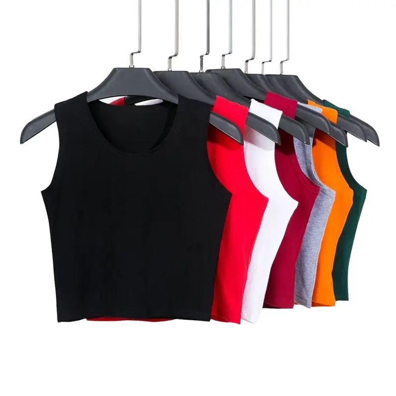 summer clothing Black Round Neck Sleeveless woman tank top gym slim fit fashion tees shirts for ladies cropped camiseta de mujer