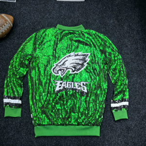 Wholesale Custom Football Philadelphia Eagle Green Sequin <strong>Jacket</strong> Game Day Sports <strong>Glitter</strong> Jersey Eagle Sequin <strong>Jackets</strong> for Women - Product Image 2