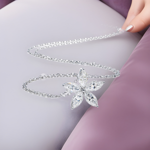 S925 Silver Moissanite Flower Pendant Necklace 0.3ct Five Petal Wedding Jewelry - Product Image 1