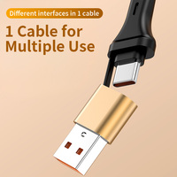 Câble de charge rapide rétractable 5 en 1 portable 60W 3A USB A vers Type C Micro USB, cordon de chargeur pratique pour les voyages