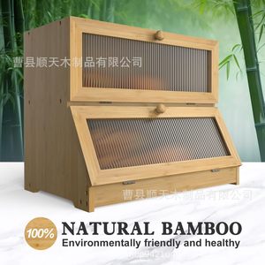 Boîte à pain en bambou avec porte transparente, couleur bois naturel, motif en treillis, rangement de cuisine - Product Image 3