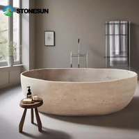 Baignoire en travertin beige naturel sculptée à la main de style occidental décorative d'intérieur personnalisée StoneSun